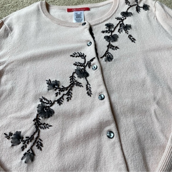 Anne Klein Sweater Set Cardigan Tank Top Pink Black Floral - Picture 4 of 10